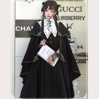 Golden Embroidery Cape Lolita Cloak + Collar + Vest Set by YingLuoFu (SF08)